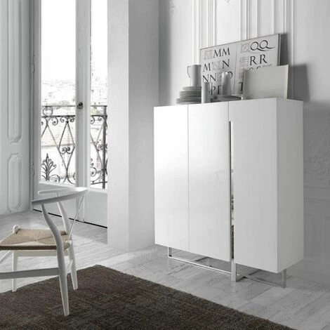 Paris Prix - Buffet 3 Portes Design "laura" 120cm Blanc Laqué 3 Paris Prix - Buffet 3 Portes Design "laura" 120cm Blanc Laqué – Image 3