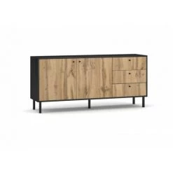 PRICE FACTORY Buffet, Enfilade, Bahut Industriel SPEBO, 164 Cm, 3 Tiroirs Et 2 Portes, Coloris Noir Mat Et Chêne Wotan - Noir