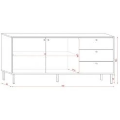 PRICE FACTORY Buffet, Enfilade, Bahut Industriel SPEBO, 164 Cm, 3 Tiroirs Et 2 Portes, Coloris Noir Mat Et Chêne Wotan - Noir -Buffet et enfilade Soldes 34340523 4
