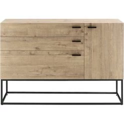 Commode Stylé Pour Salon Meuble De Rangement Pour Chambre Adulte Avec 3 Tiroirs 1 Porte Panneaux De Particules Mélaminés Pied En Métal 79 X 115 X 40 Cm Effet Chêne Noir [en.casa] -Buffet et enfilade Soldes 34587976 5