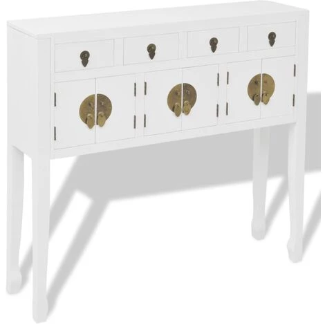 VidaXL Buffet En Style Chinois En Bois Massif Blanc - Blanc 2 VidaXL Buffet En Style Chinois En Bois Massif Blanc - Blanc – Image 2