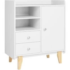 BAMNY Commode Scandinave Meuble De Rangement Buffet Armoire à 2 Tiroirs 2 Étages Avec Placard 75x40x87cm