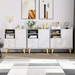 BAMNY Commode Scandinave Meuble De Rangement Buffet Armoire à 2 Tiroirs 2 Étages Avec Placard 75x40x87cm -Buffet et enfilade Soldes 34853035 5