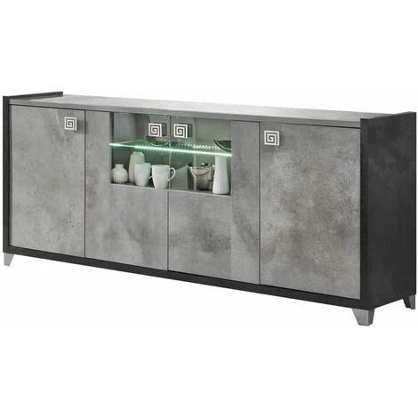 ALTOBUY HOFFMAN - Buffet 4 Portes Gris Aspect Pierre Avec Led - Gris 1 ALTOBUY HOFFMAN - Buffet 4 Portes Gris Aspect Pierre Avec Led - Gris