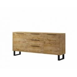 PRICE FACTORY Buffet, Bahut, Enfilade MILO Deux Portes, Trois Tiroirs. Coloris Chêne Avec Finition Noire. Style Industriel. - Marron