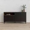 CAESAROO Buffet De Salon 175x89 Cm Noir Mat Et Noyer Avec Trois Portes Et Trois Tiroirs | Noir Et Noyer