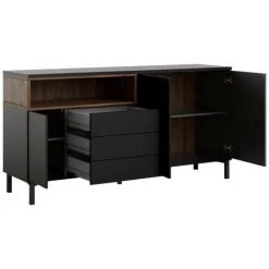CAESAROO Buffet De Salon 175x89 Cm Noir Mat Et Noyer Avec Trois Portes Et Trois Tiroirs | Noir Et Noyer 7 CAESAROO Buffet De Salon 175x89 Cm Noir Mat Et Noyer Avec Trois Portes Et Trois Tiroirs | Noir Et Noyer -Buffet et enfilade Soldes 35427846 3