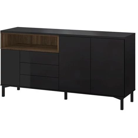 CAESAROO Buffet De Salon 175x89 Cm Noir Mat Et Noyer Avec Trois Portes Et Trois Tiroirs | Noir Et Noyer 4 CAESAROO Buffet De Salon 175x89 Cm Noir Mat Et Noyer Avec Trois Portes Et Trois Tiroirs | Noir Et Noyer – Image 4