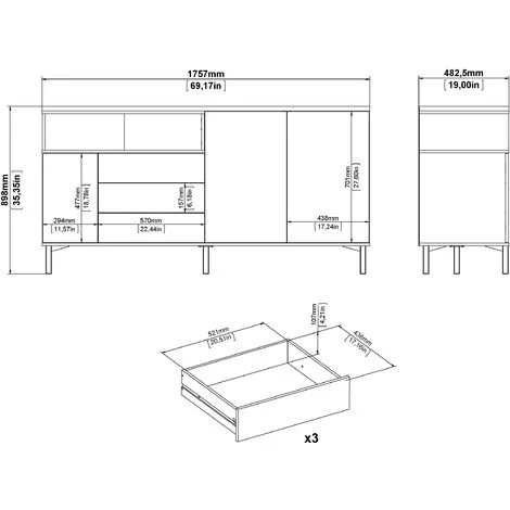 CAESAROO Buffet De Salon 175x89 Cm Noir Mat Et Noyer Avec Trois Portes Et Trois Tiroirs | Noir Et Noyer 5 CAESAROO Buffet De Salon 175x89 Cm Noir Mat Et Noyer Avec Trois Portes Et Trois Tiroirs | Noir Et Noyer – Image 5