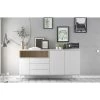 CAESAROO Buffet De Salon 175x89 Cm Blanc Mat Et Chêne Avec Trois Portes Et Trois Tiroirs | Chêne Et Blanc