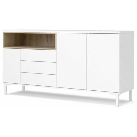 CAESAROO Buffet De Salon 175x89 Cm Blanc Mat Et Chêne Avec Trois Portes Et Trois Tiroirs | Chêne Et Blanc 4 CAESAROO Buffet De Salon 175x89 Cm Blanc Mat Et Chêne Avec Trois Portes Et Trois Tiroirs | Chêne Et Blanc – Image 4
