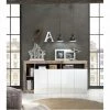 AUTRES Buffet 4 Portes - Blanc Lacqué Brillant Et Imitation Bois Vintage - L 184 X P 42 X H 93 Cm - MAESTRO