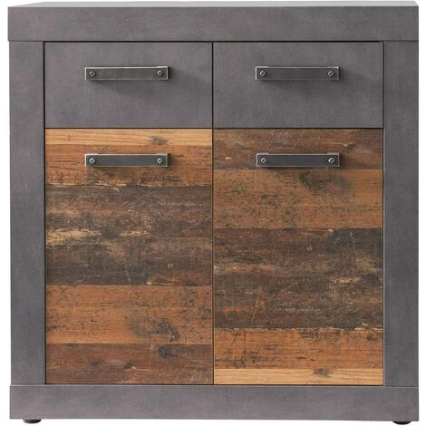 TREND TEAM INDY - Meuble Chambre. Commode Avec 2 Tiroirs En Mélaminé Coloris Gris Ciment Portes Bois Effet Vieilli . L - H - P : 82 / 86 / 37cm. - Bois/gris 1 TREND TEAM INDY - Meuble Chambre. Commode Avec 2 Tiroirs En Mélaminé Coloris Gris Ciment Portes Bois Effet Vieilli . L - H - P : 82 / 86 / 37cm. - Bois/gris