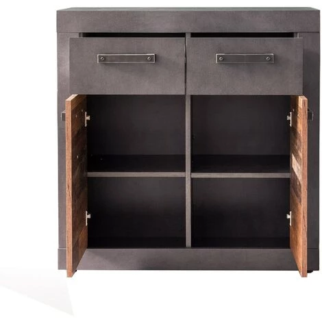 TREND TEAM INDY - Meuble Chambre. Commode Avec 2 Tiroirs En Mélaminé Coloris Gris Ciment Portes Bois Effet Vieilli . L - H - P : 82 / 86 / 37cm. - Bois/gris 3 TREND TEAM INDY - Meuble Chambre. Commode Avec 2 Tiroirs En Mélaminé Coloris Gris Ciment Portes Bois Effet Vieilli . L - H - P : 82 / 86 / 37cm. - Bois/gris – Image 3