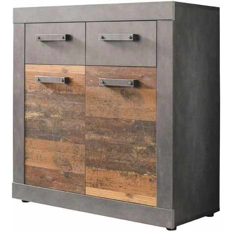 TREND TEAM INDY - Meuble Chambre. Commode Avec 2 Tiroirs En Mélaminé Coloris Gris Ciment Portes Bois Effet Vieilli . L - H - P : 82 / 86 / 37cm. - Bois/gris 4 TREND TEAM INDY - Meuble Chambre. Commode Avec 2 Tiroirs En Mélaminé Coloris Gris Ciment Portes Bois Effet Vieilli . L - H - P : 82 / 86 / 37cm. - Bois/gris – Image 4