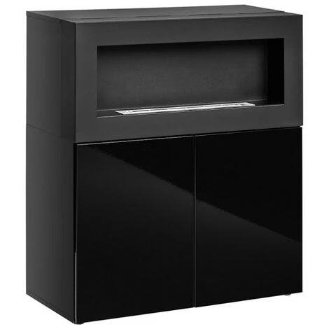 PRICE FACTORY Commode Avec Cheminée Bio-éthanol - COMINA - Façades Noires Brillantes - Noir 2 PRICE FACTORY Commode Avec Cheminée Bio-éthanol - COMINA - Façades Noires Brillantes - Noir – Image 2