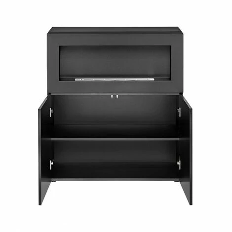 PRICE FACTORY Commode Avec Cheminée Bio-éthanol - COMINA - Façades Noires Brillantes - Noir 3 PRICE FACTORY Commode Avec Cheminée Bio-éthanol - COMINA - Façades Noires Brillantes - Noir – Image 3