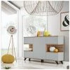 PRICE FACTORY Buffet, Bahut, Enfilade CORDOBA Cinq Portes. Coloris Gris Et Chêne. Style Design. - Gris