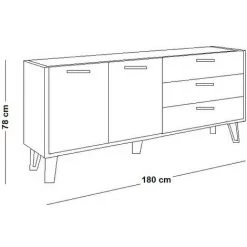 CAESAROO Buffet 180 Cm Effet Chêne Et Noir Avec Deux Portes Et Trois Tiroirs | Chêne Clair -Buffet et enfilade Soldes 35931515 4