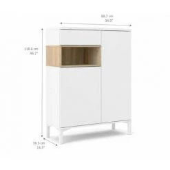 CAESAROO Buffet De Salon 89xH119 Cm Blanc Mat Et Chêne Avec Un Tiroir Et Deux Portes | Chêne Et Blanc -Buffet et enfilade Soldes 35986409 4
