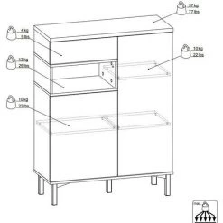 CAESAROO Buffet De Salon 89xH119 Cm Blanc Mat Et Chêne Avec Un Tiroir Et Deux Portes | Chêne Et Blanc -Buffet et enfilade Soldes 35986409 5