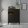 CAESAROO Buffet De Salon 89xH119 Cm Noir Mat Et Noyer Avec Un Tiroir Et Deux Portes | Noir Et Noyer