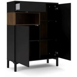 CAESAROO Buffet De Salon 89xH119 Cm Noir Mat Et Noyer Avec Un Tiroir Et Deux Portes | Noir Et Noyer -Buffet et enfilade Soldes 35986414 3