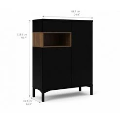 CAESAROO Buffet De Salon 89xH119 Cm Noir Mat Et Noyer Avec Un Tiroir Et Deux Portes | Noir Et Noyer -Buffet et enfilade Soldes 35986414 4