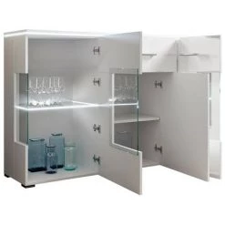 PRICE FACTORY Buffet Design KIELS 150 Cm, 3 Portes Et 1 Tiroir, Coloris Blanc Brillant + éclairage LED. - Blanc -Buffet et enfilade Soldes 36011904 3