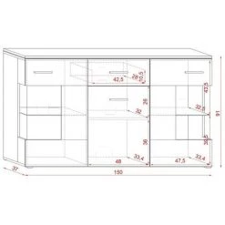 PRICE FACTORY Buffet Design KIELS 150 Cm, 3 Portes Et 1 Tiroir, Coloris Blanc Brillant + éclairage LED. - Blanc -Buffet et enfilade Soldes 36011904 4