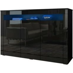 PRICE FACTORY Buffet Design SOFIANE 130 Cm, 3 Portes Et 1 Niche éclairage LED, Coloris Noir - Noir