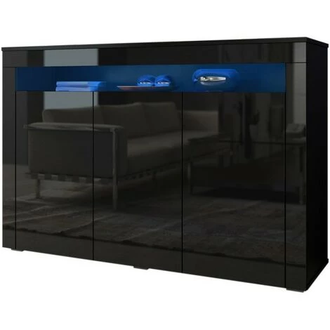 PRICE FACTORY Buffet Design SOFIANE 130 Cm, 3 Portes Et 1 Niche éclairage LED, Coloris Noir - Noir 1 PRICE FACTORY Buffet Design SOFIANE 130 Cm, 3 Portes Et 1 Niche éclairage LED, Coloris Noir - Noir