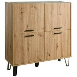 CAESAROO Buffet 125 Cm Chêne Et Noir Avec Quatre Portes Finition | Chêne Clair