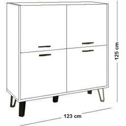 CAESAROO Buffet 125 Cm Chêne Et Noir Avec Quatre Portes Finition | Chêne Clair -Buffet et enfilade Soldes 36025115 4