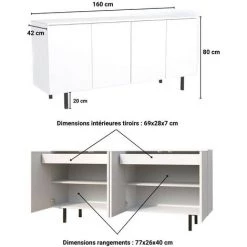 LE QUAI DES AFFAIRES Bahut AUSTIN 4 Portes 2 Tiroirs / Blanc/ 160x42x80 -Buffet et enfilade Soldes 36336588 4
