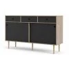 CAESAROO Buffet Salon 147x40 Cm Noir Mat Et Chêne Clair Avec Deux Portes Coulissantes Et Trois Tiroirs | Noir Et Chêne