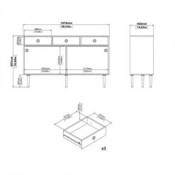 CAESAROO Buffet Salon 147x40 Cm Noir Mat Et Chêne Clair Avec Deux Portes Coulissantes Et Trois Tiroirs | Noir Et Chêne -Buffet et enfilade Soldes 36572189 5