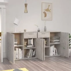 ASUPERMALL Buffet Gris Beton 160x36x75 Cm Agglomere -Buffet et enfilade Soldes 36746858 3