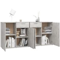 ASUPERMALL Buffet Gris Beton 160x36x75 Cm Agglomere -Buffet et enfilade Soldes 36746858 4