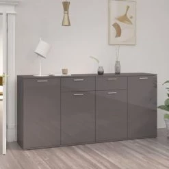 ASUPERMALL Buffet Gris Brillant 160x36x75 Cm Agglomere