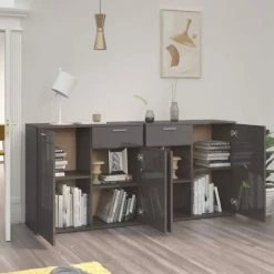 ASUPERMALL Buffet Gris Brillant 160x36x75 Cm Agglomere -Buffet et enfilade Soldes 36746861 3