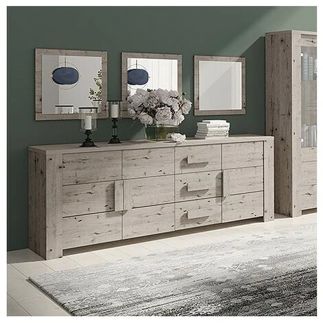 PRICE FACTORY Buffet, Bahut, Enfilade Grand Modèle AMEK 3 Portes Et 3 Tiroirs. Meuble Design Et Tendance. - Marron 2 PRICE FACTORY Buffet, Bahut, Enfilade Grand Modèle AMEK 3 Portes Et 3 Tiroirs. Meuble Design Et Tendance. - Marron – Image 2