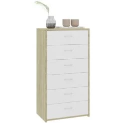 ASUPERMALL Buffet A 6 Tiroirs Blanc Et Chene Sonoma 50x34x96 Cm Agglomere -Buffet et enfilade Soldes 36817875 3
