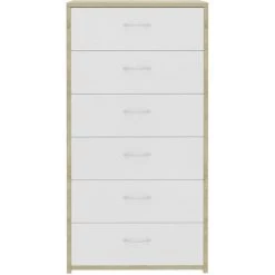 ASUPERMALL Buffet A 6 Tiroirs Blanc Et Chene Sonoma 50x34x96 Cm Agglomere -Buffet et enfilade Soldes 36817875 4