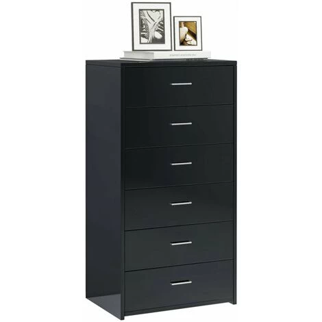 ASUPERMALL Buffet Avec 6 Tiroirs Noir Brillant 50x34x96 Cm Agglomere 3 ASUPERMALL Buffet Avec 6 Tiroirs Noir Brillant 50x34x96 Cm Agglomere – Image 3