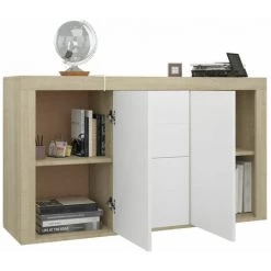 ASUPERMALL Buffet Blanc Et Chene Sonoma 120x36x69 Cm Agglomere -Buffet et enfilade Soldes 36818052 4