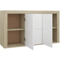 ASUPERMALL Buffet Blanc Et Chene Sonoma 120x36x69 Cm Agglomere -Buffet et enfilade Soldes 36818052 5