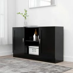 ASUPERMALL Buffet Noir 120x30,5x70 Cm Agglomere