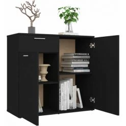 ASUPERMALL Buffet Noir 80x36x75 Cm Agglomere -Buffet et enfilade Soldes 36818608 4
