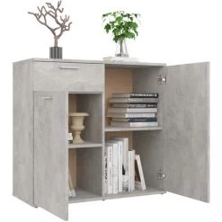 ASUPERMALL Buffet Gris Beton 80x36x75 Cm Agglomere -Buffet et enfilade Soldes 36818642 4